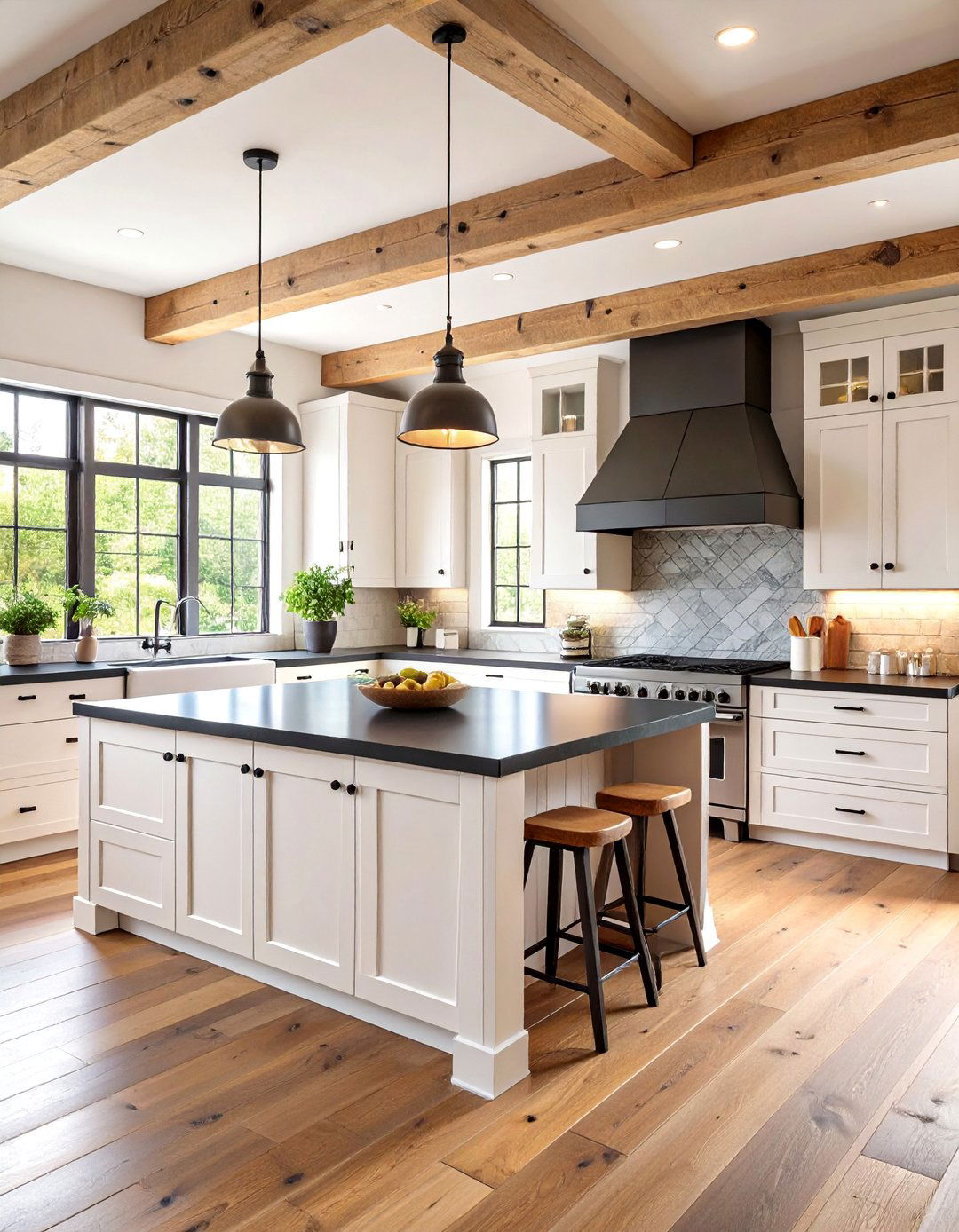 Modern Farmhouse Kitchen with Black Soapstone Countertops - 25 white kitchen with black countertops ideas