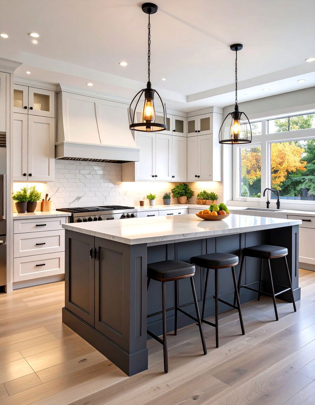 Modern Farmhouse Kitchen with Grey Island - 25 Grey and White Kitchen Ideas