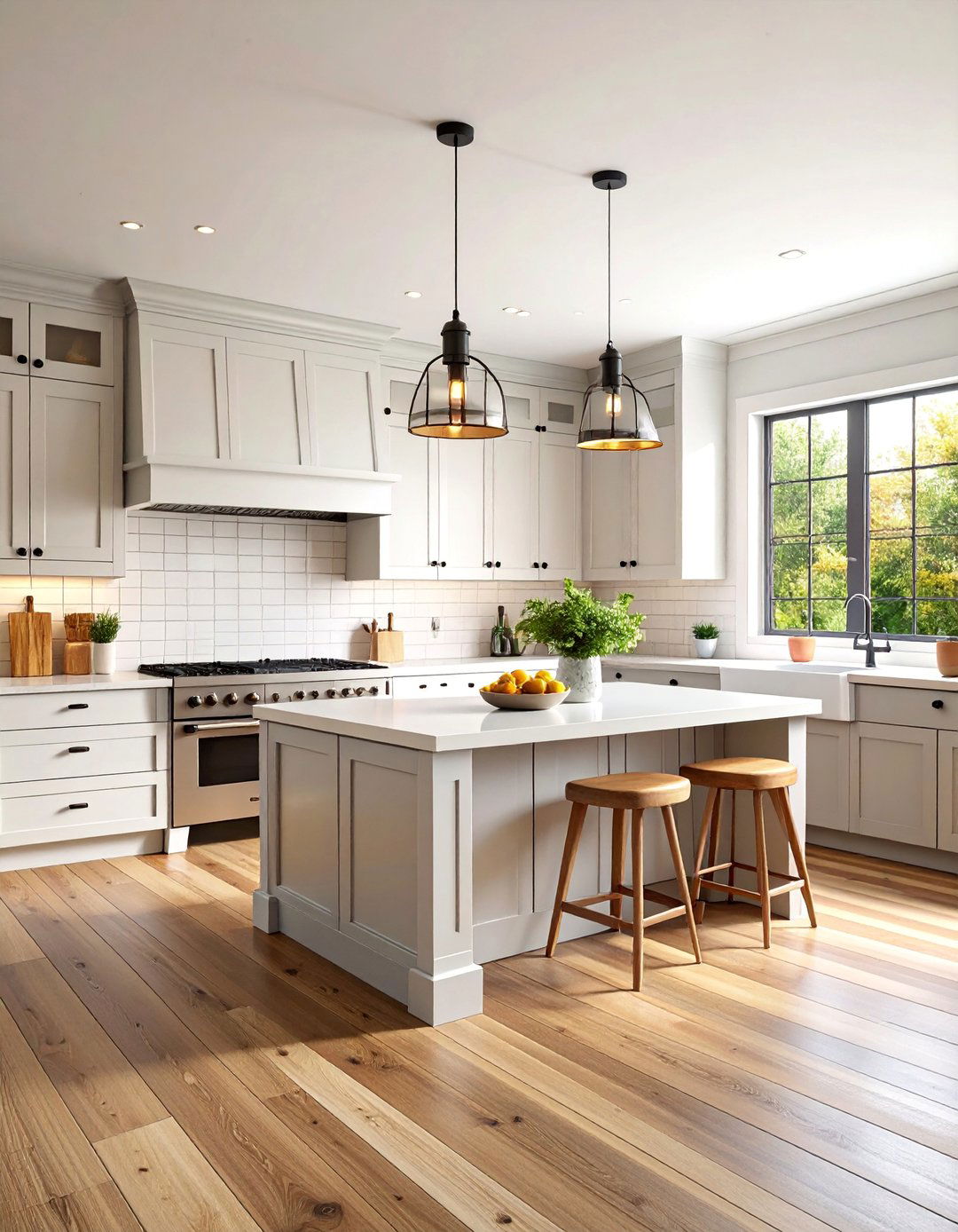 Modern Farmhouse Kitchen with Grey Shaker Cabinets - 25 Grey and White Kitchen Ideas
