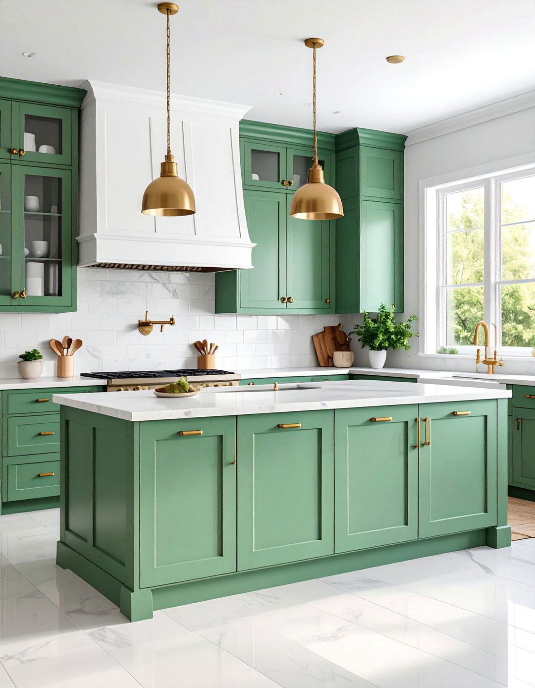 Modern Farmhouse Kitchen with Olive Green Shaker Cabinets - 25 Olive Green Room Ideas