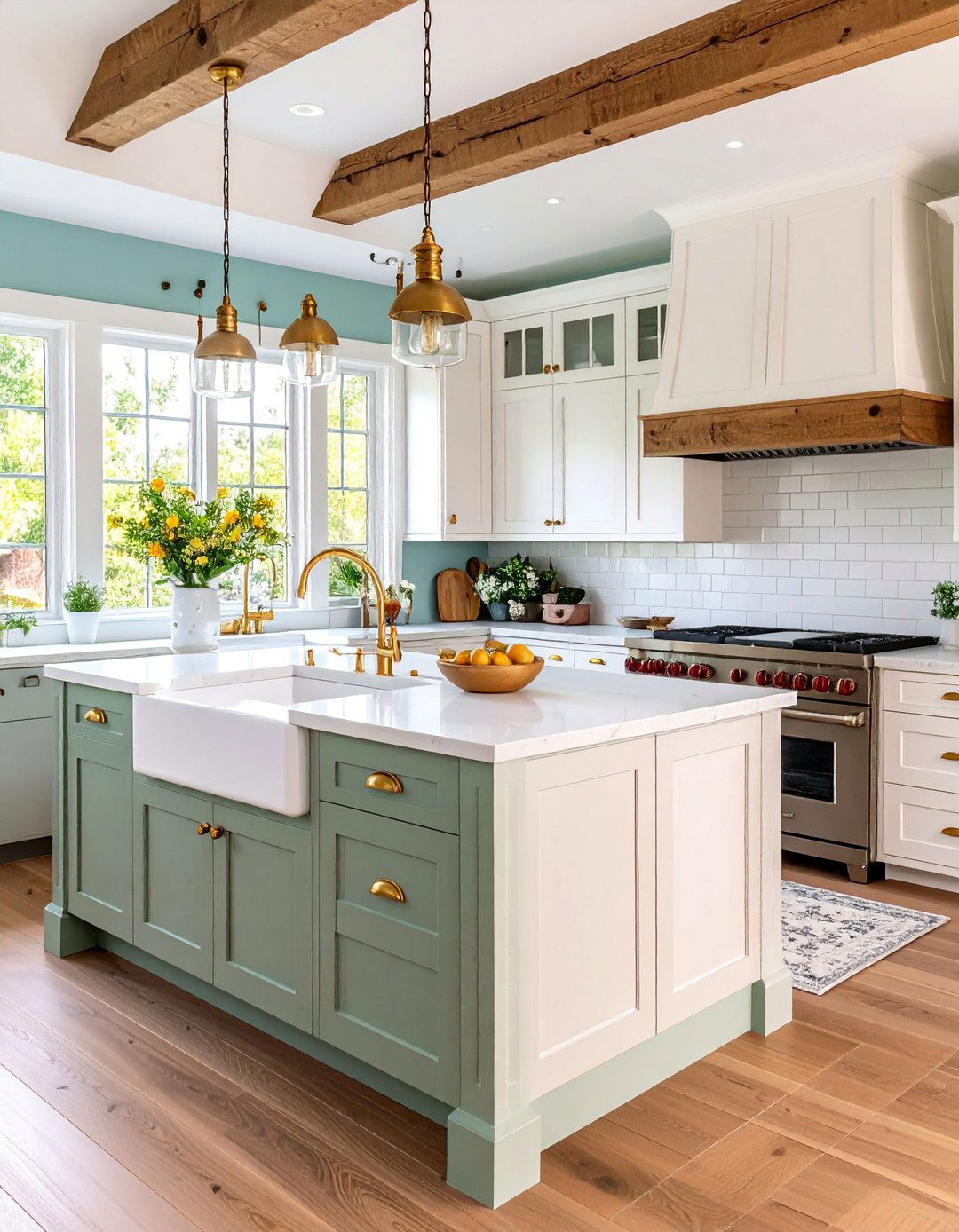 Modern Farmhouse Kitchen with Sage Green Quartz Countertops - 25 Kitchen With Green Countertops Ideas