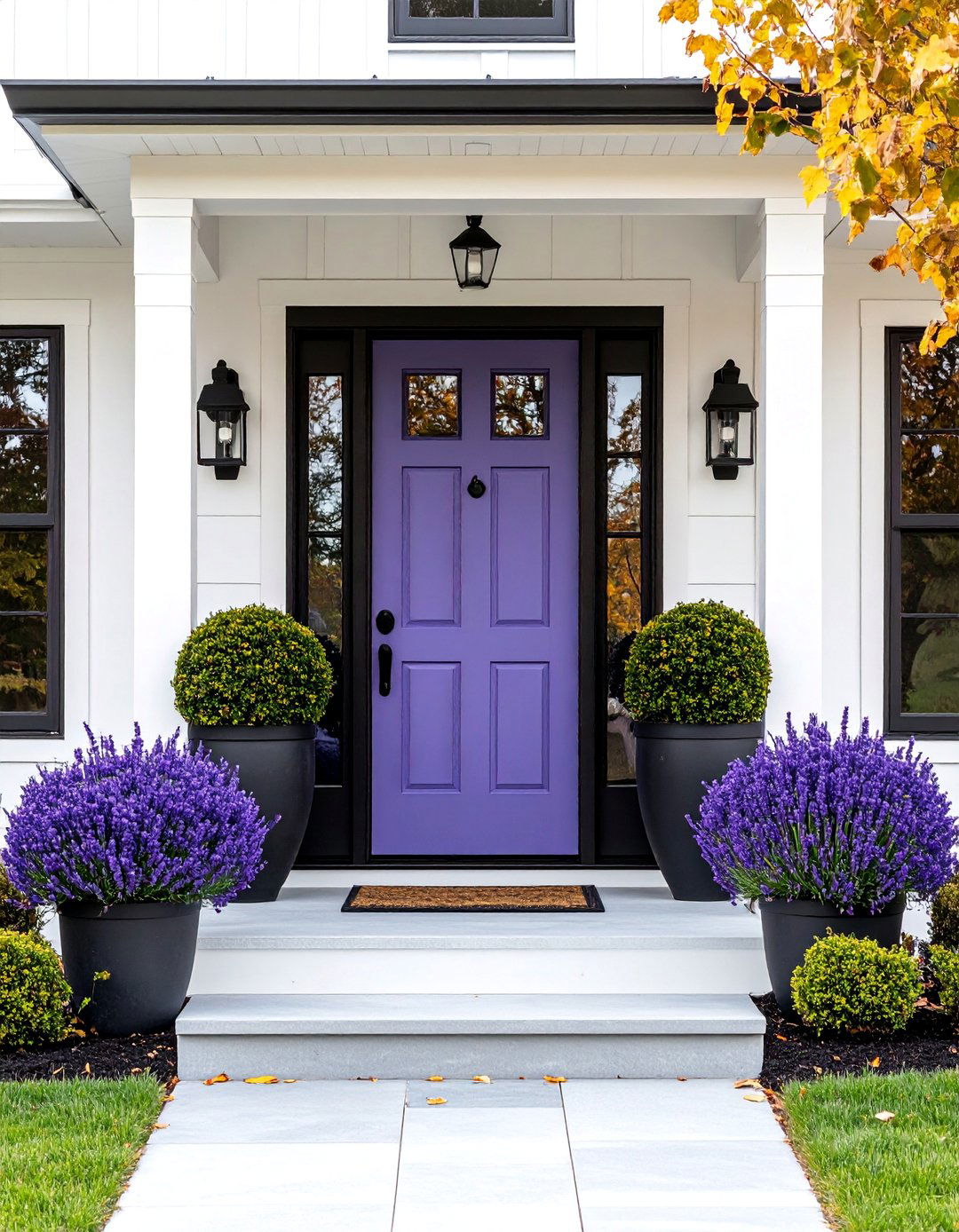 Modern Farmhouse Lavender Door with Black Trim - 25 Lavender Front Door Ideas