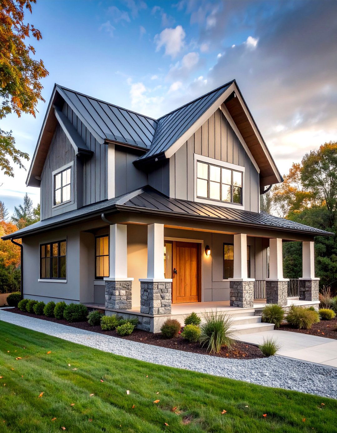 Modern Farmhouse Light Grey with Board and Batten - 25 Light Grey House With White Trim Design Ideas