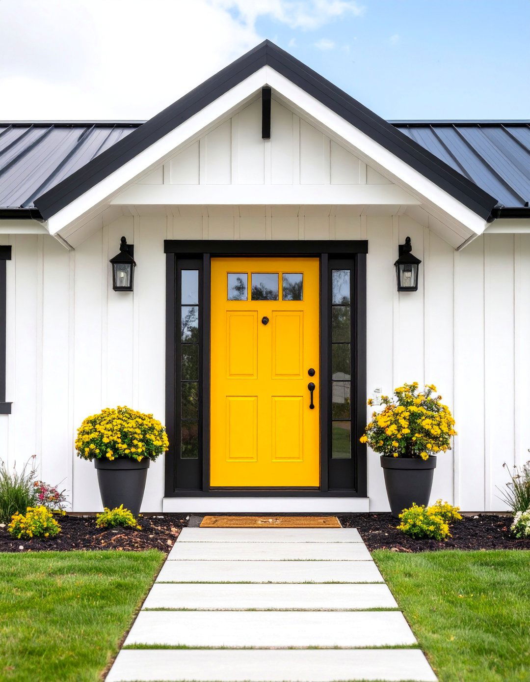 Modern Farmhouse Mustard Door with Black Trim - 25 Mustard Yellow Front Door Ideas