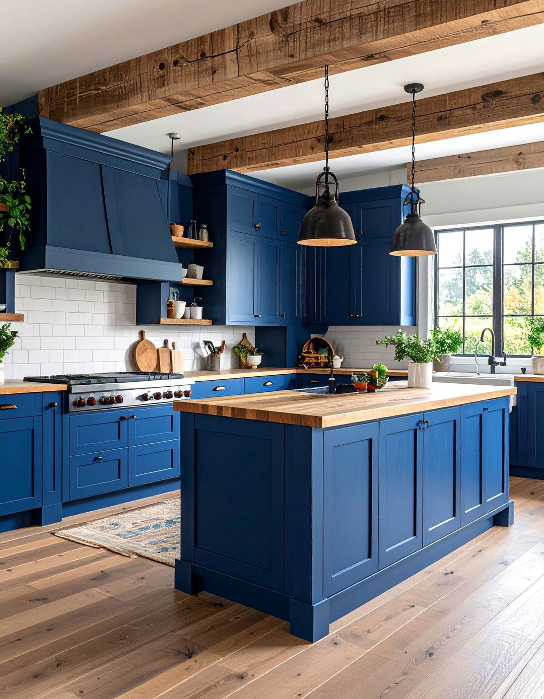 Modern Farmhouse Navy Blue Cabinets with Butcher Block - 25 Navy Blue Kitchen Cabinets Ideas