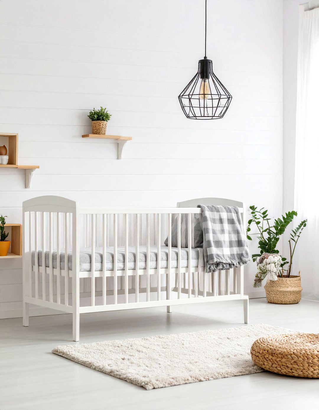 Modern Farmhouse Nursery with Shiplap Feature Wall - 25 Farmhouse Nursery Ideas