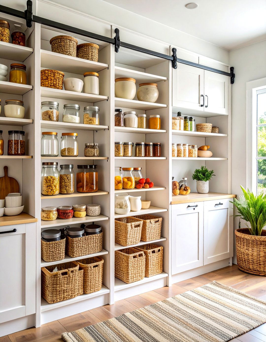 Modern Farmhouse Open Pantry with Sliding Barn Doors - 25 Open Pantry Ideas