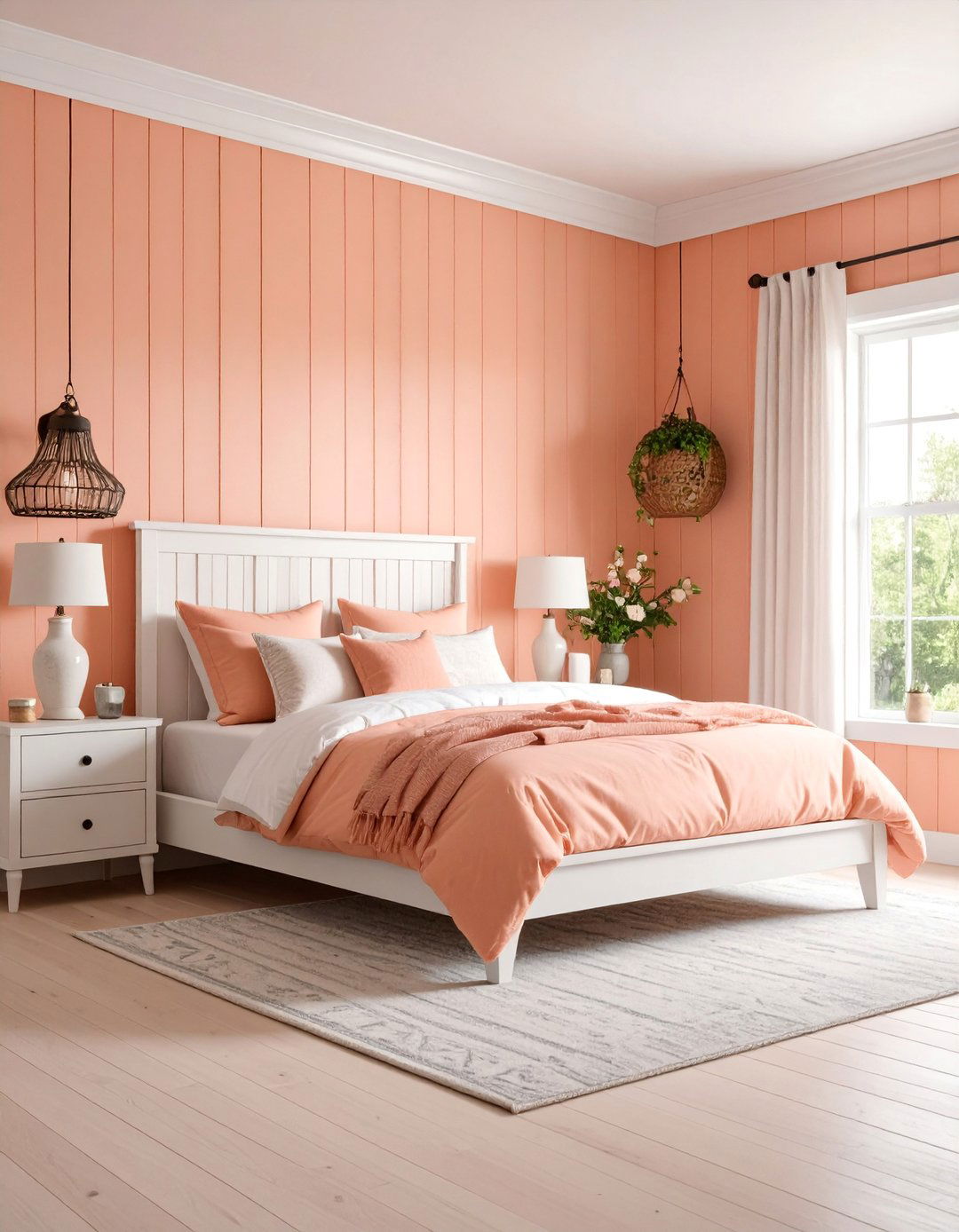 Modern Farmhouse Peach Bedroom with Shiplap - 25 Peach Bedroom Ideas