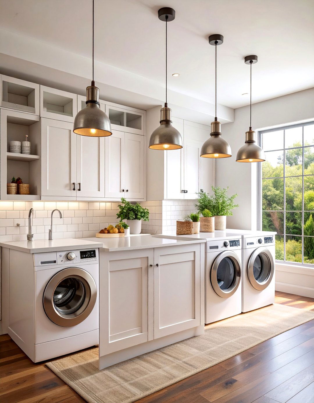 Modern Farmhouse Pendant Lighting with Galvanized Fixtures - 25 Laundry Room Lighting Ideas