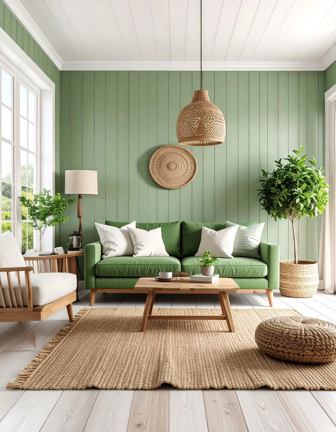 Modern Farmhouse Sage Green Living Room with Shiplap - 25 Sage Green Paint Color Ideas