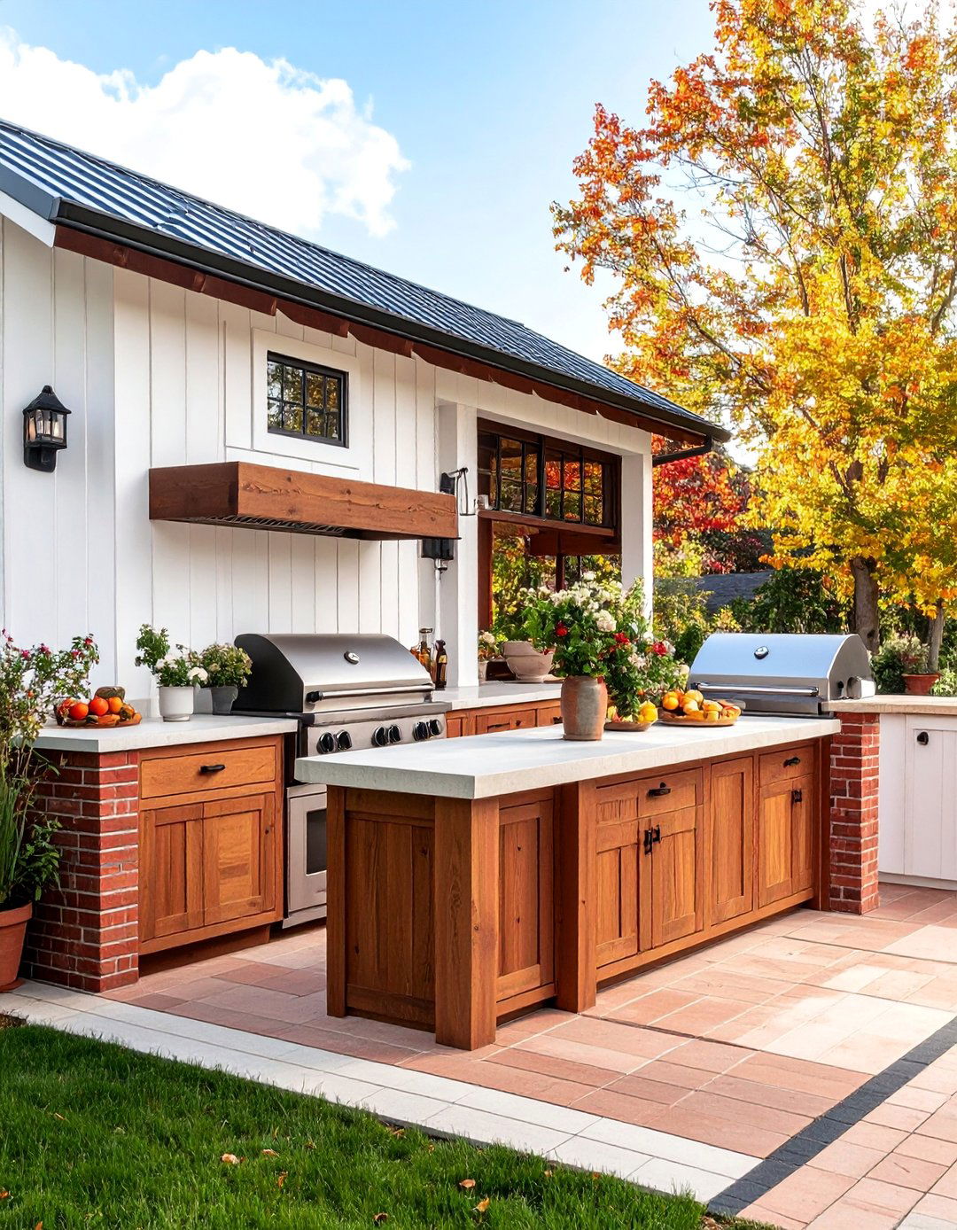 Modern Farmhouse Shiplap and Brick Kitchen - 25 L Shaped Outdoor Kitchen Ideas