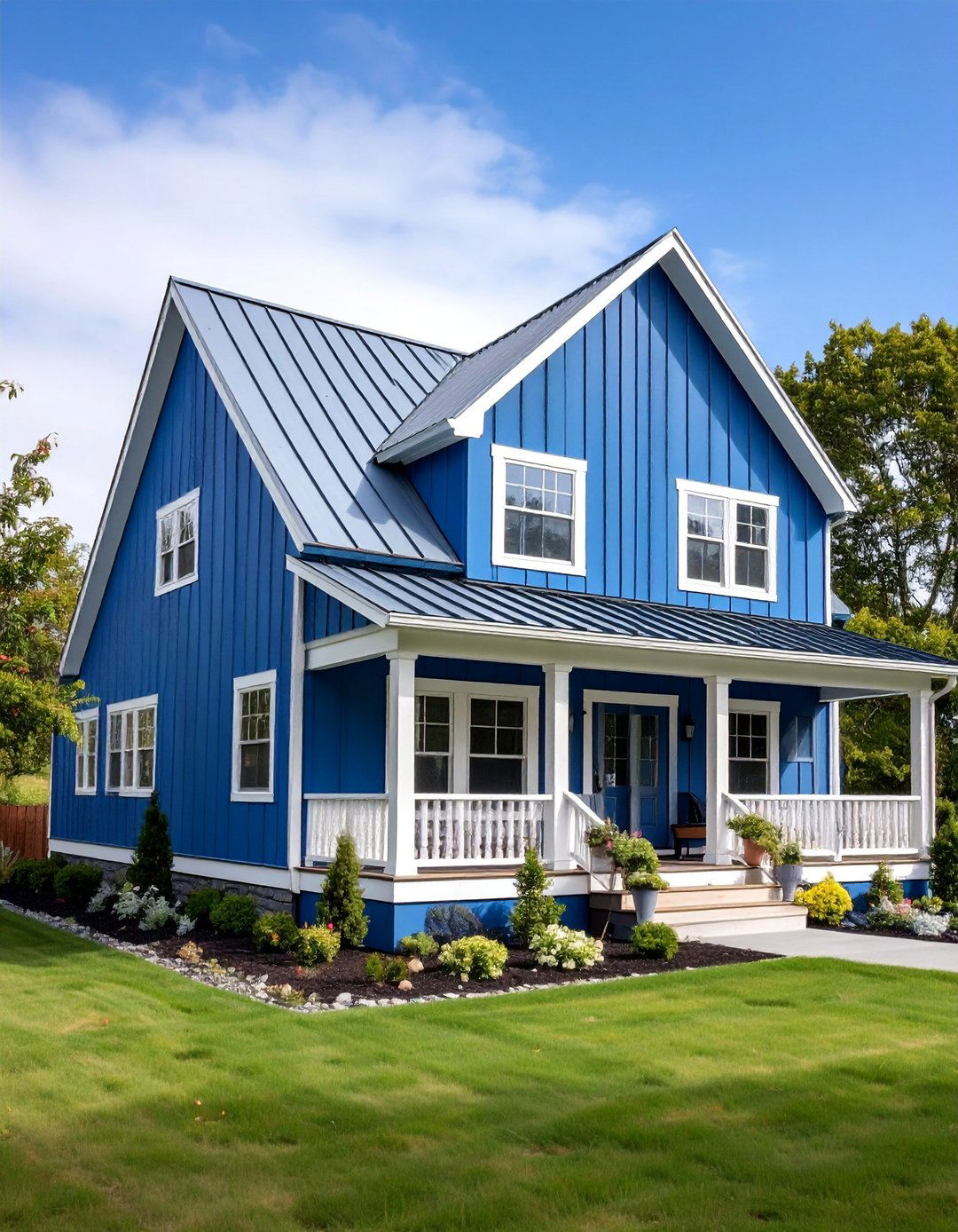 Modern Farmhouse Steel Blue Board and Batten - 25 Blue House Siding With White Trim