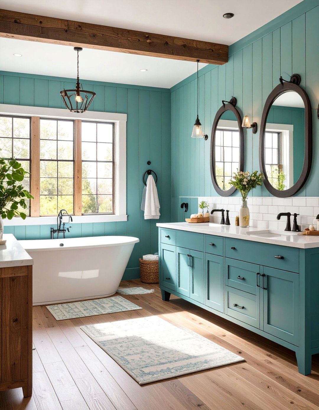 Modern Farmhouse Teal Bathroom - 25 Teal Bathroom Ideas