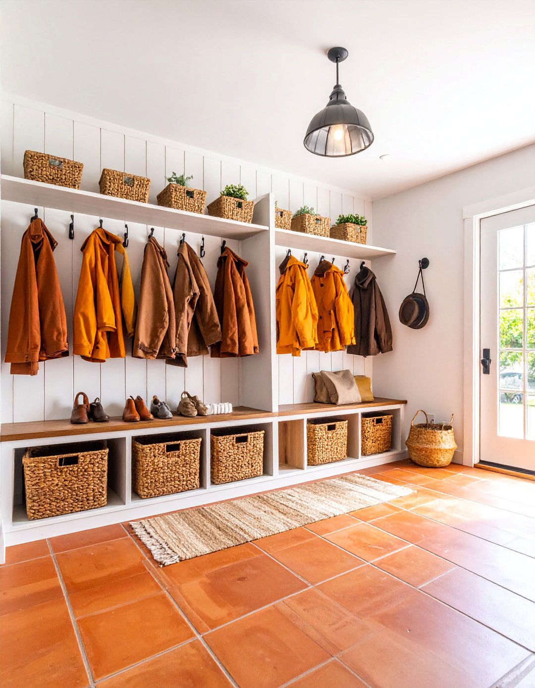 Modern Farmhouse Terracotta Mudroom with Practical Storage - 25 terracotta home decor ideas