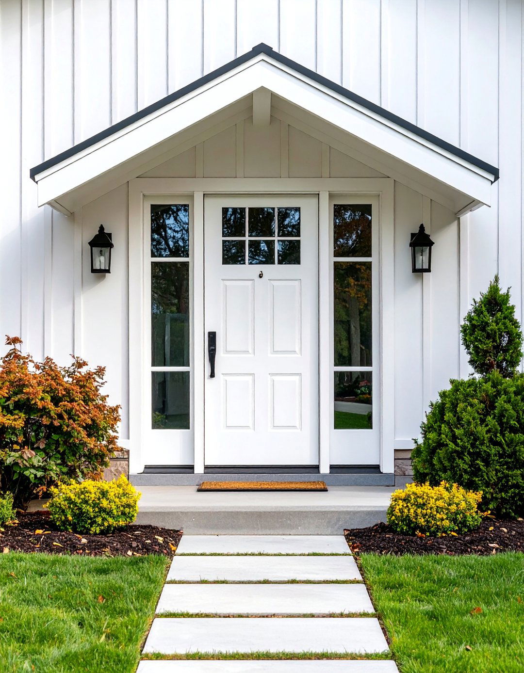 Modern Farmhouse White Front Door with Steel Frame - 25 White Front Door Ideas