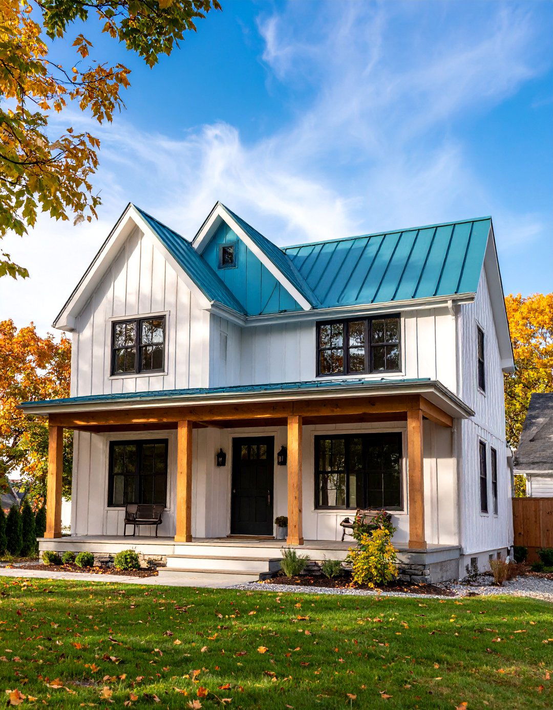 Modern Farmhouse White House with Black Dutch Door - 25 White House Ideas With Black Doors
