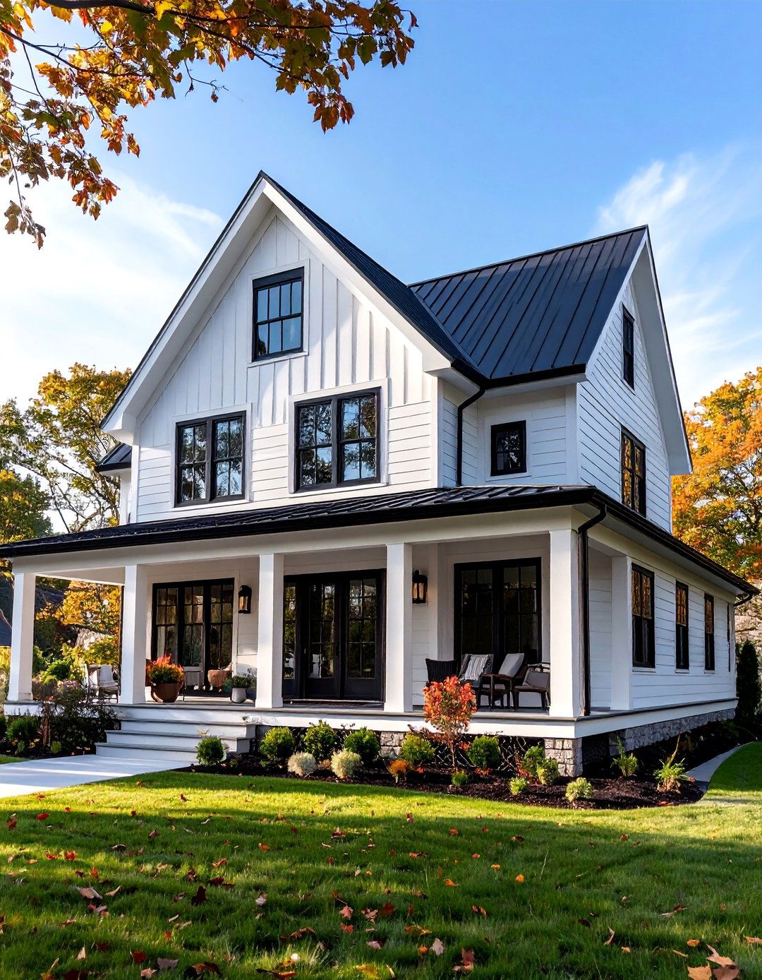 Modern Farmhouse White House with Black Window Frames - 25 single story white house black trim