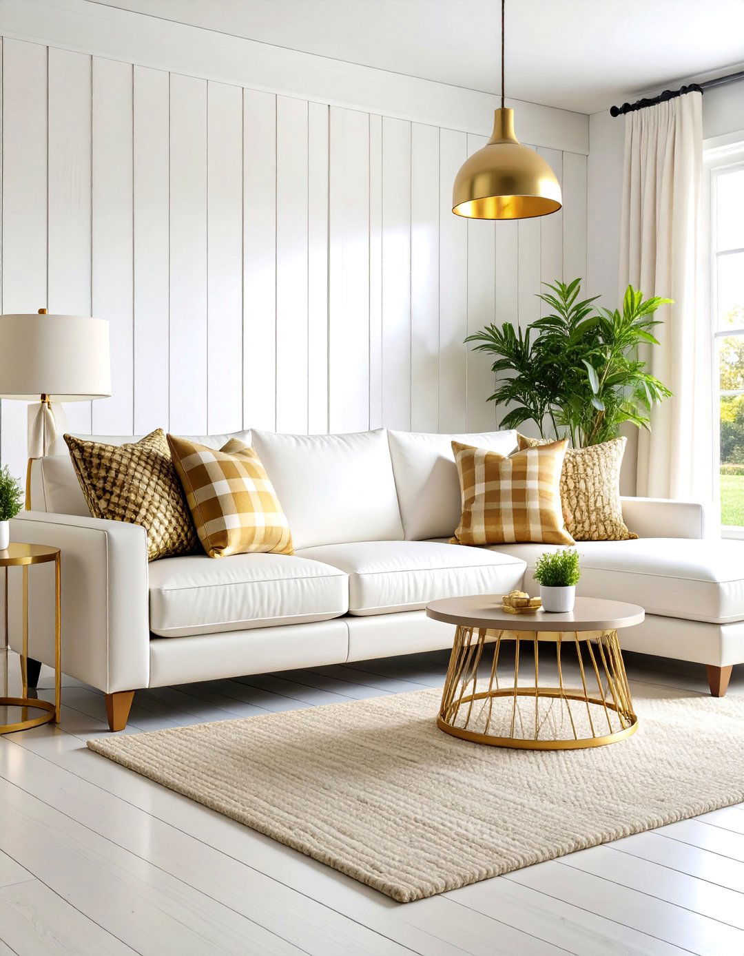 Modern Farmhouse White and Gold Living Room - 25 White and Gold Living Room Ideas
