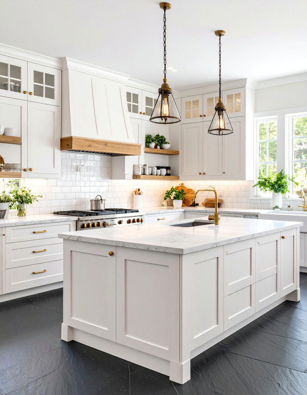 Modern Farmhouse with Black Slate Flooring - 25 Black Floor Kitchen Ideas