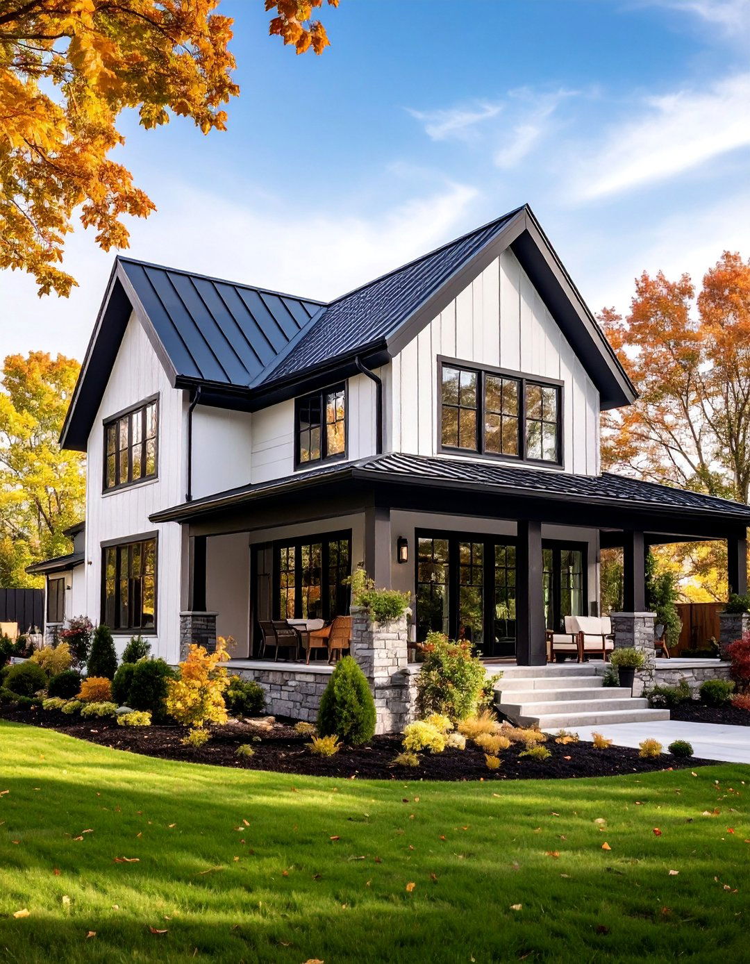 Modern Farmhouse with Black Window Trim - 25 White Home Exterior Ideas