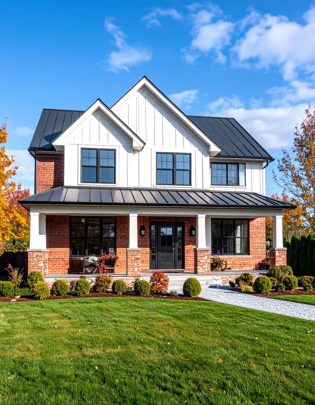 Modern Farmhouse with Board and Batten Accents - 25 White Brick House With Black Trim