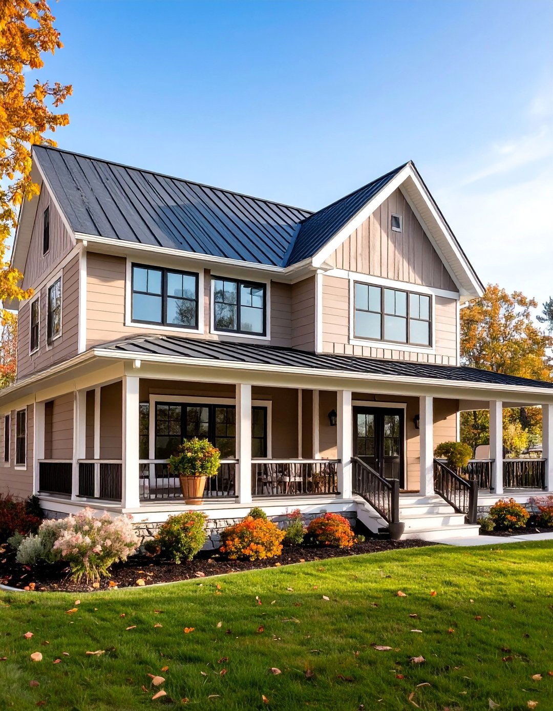 Modern Farmhouse with Board and Batten Siding - 25 Dark Brown House With Black Trim