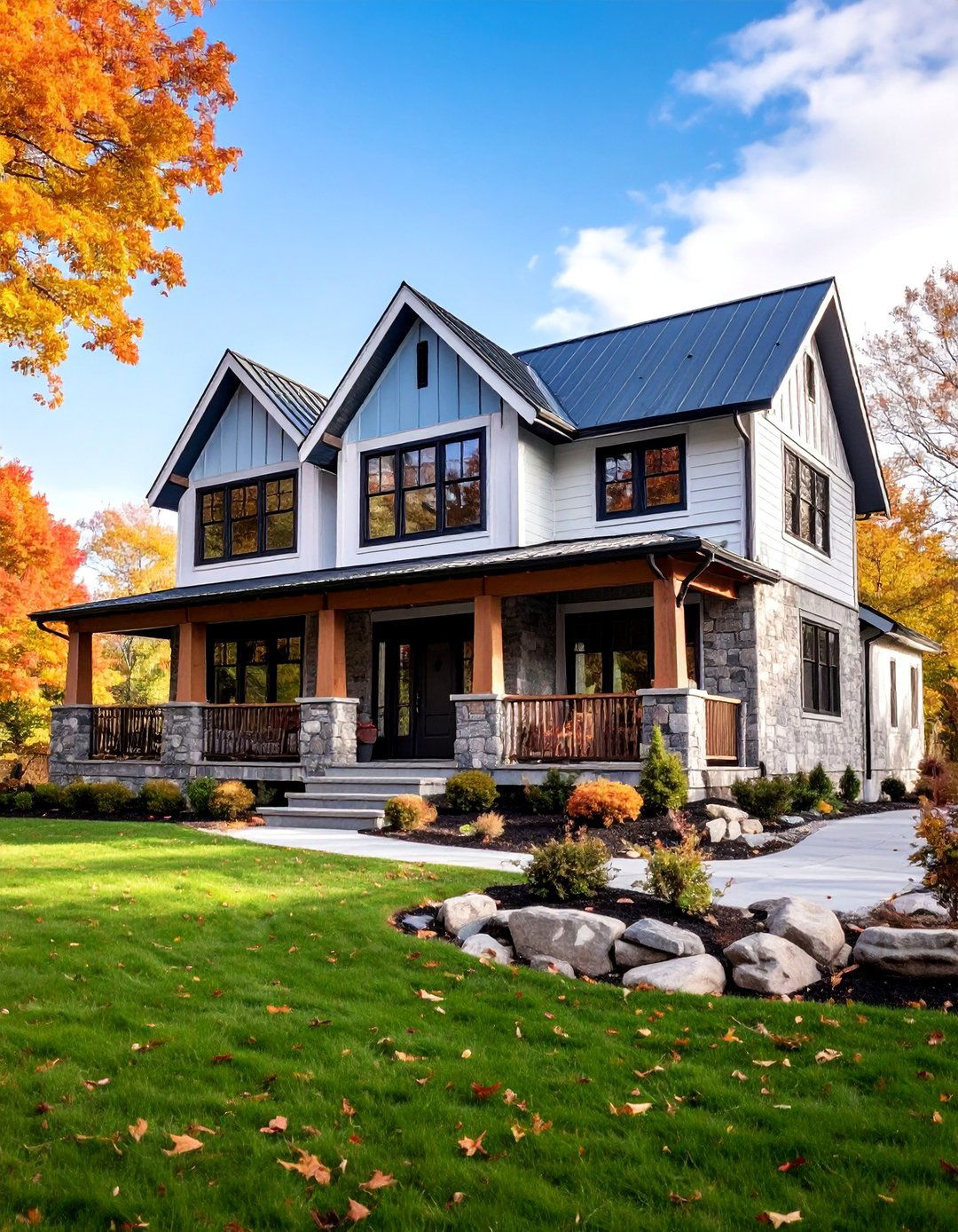 Modern Farmhouse with Natural Stone Accents - 25 Modern Farmhouse Exterior