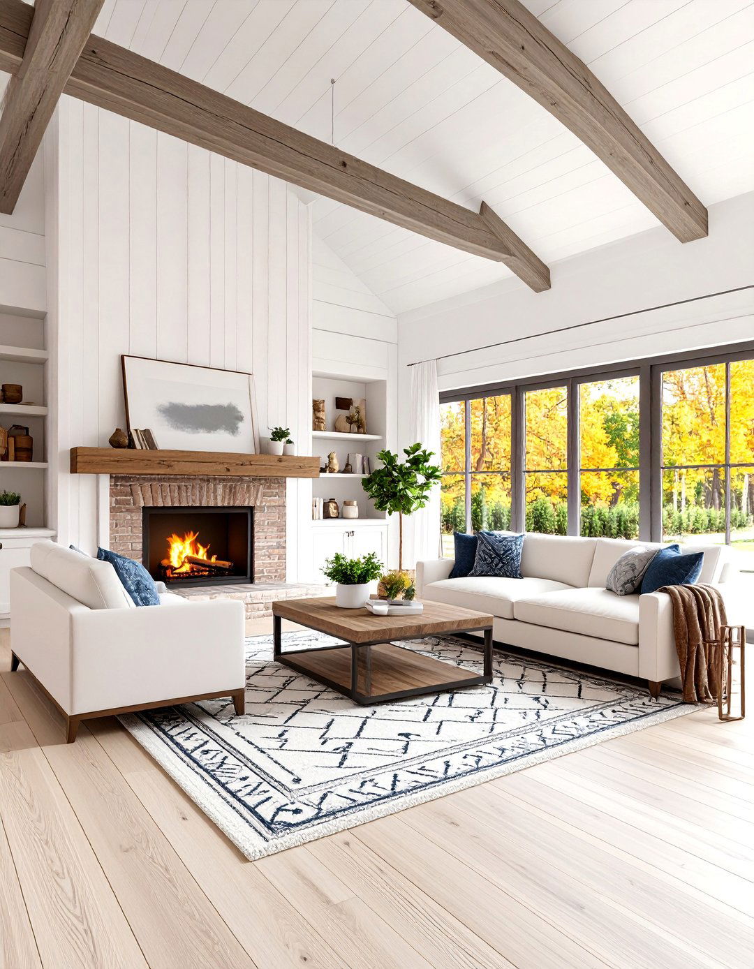 Modern Farmhouse with Shiplap Walls and Built In Storage - 25 Rooms With Fireplaces With Vaulted Ceilings Features