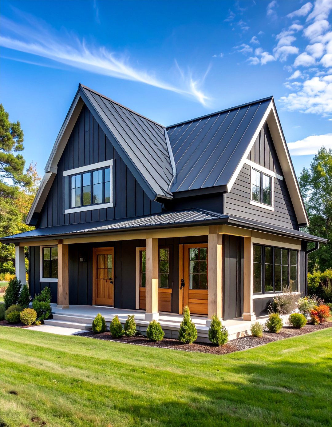 Modern Farmhouse with Tricorn Black Siding - 25 Black House Exteriors & Paint Colors