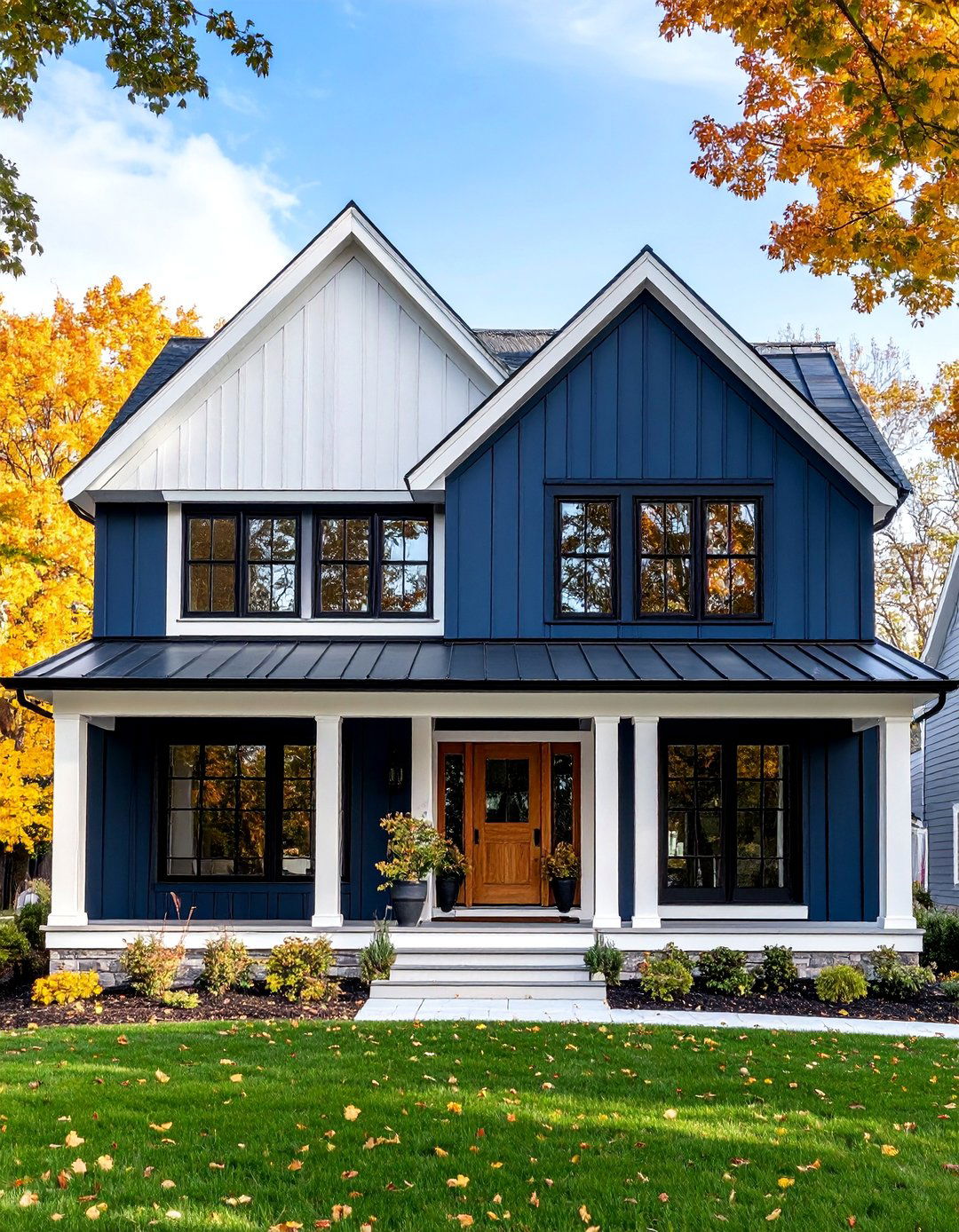 Modern Farmhouse with White Board and Batten Siding - 25 Exterior Home with a Black Roof Ideas