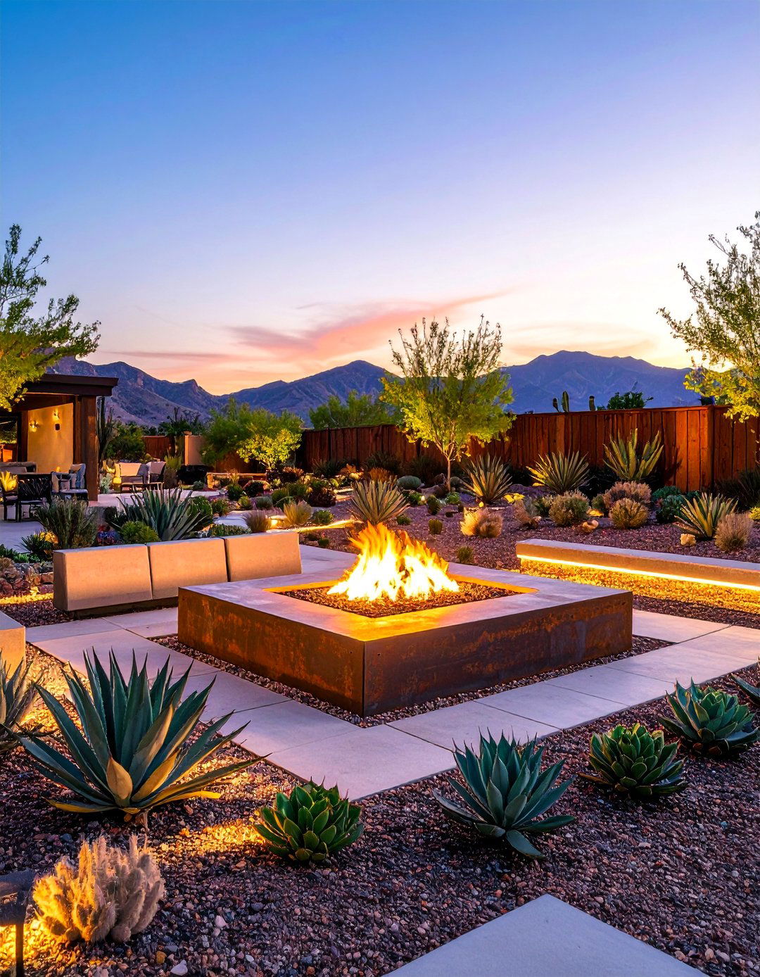 Modern Fire Pit with Geometric Seating Areas - 25 Modern Backyard Ideas