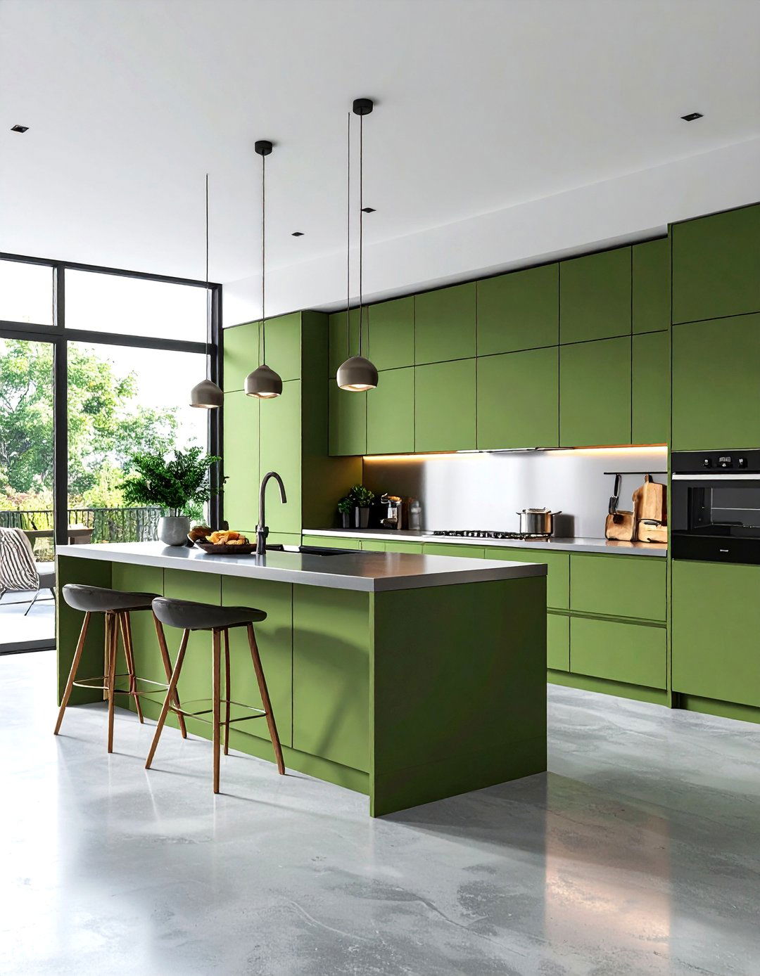 Modern Flat Panel Olive Green Kitchen with Stainless Steel - 25 Olive Green Kitchens