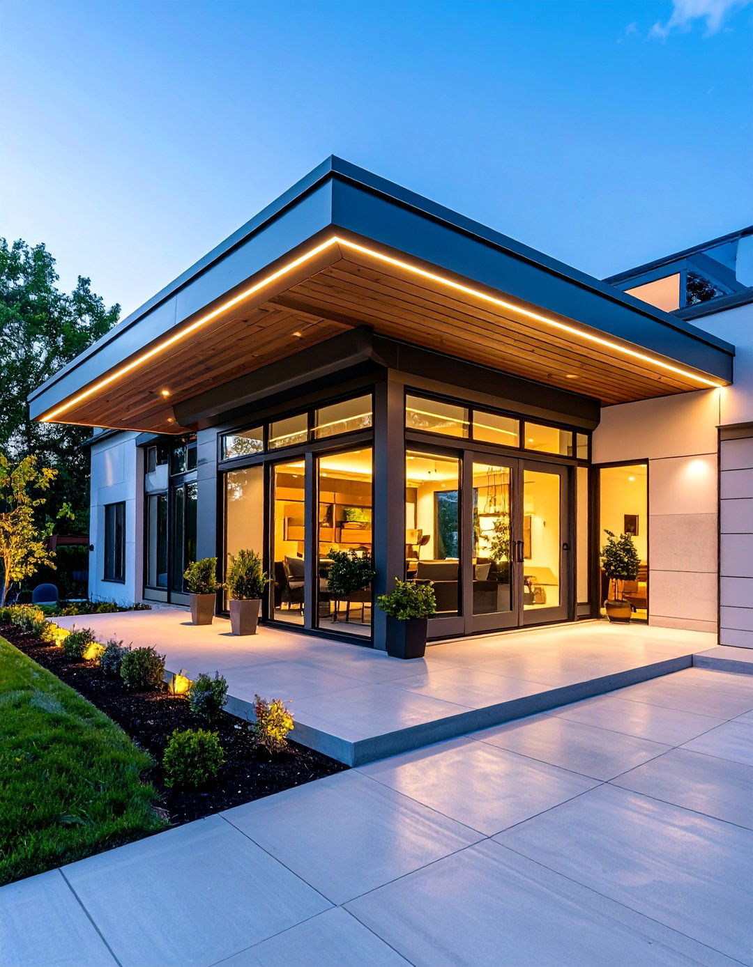 Modern Flat Roof Front Porch with Clean Lines - 25 Front Porch Roof Ideas