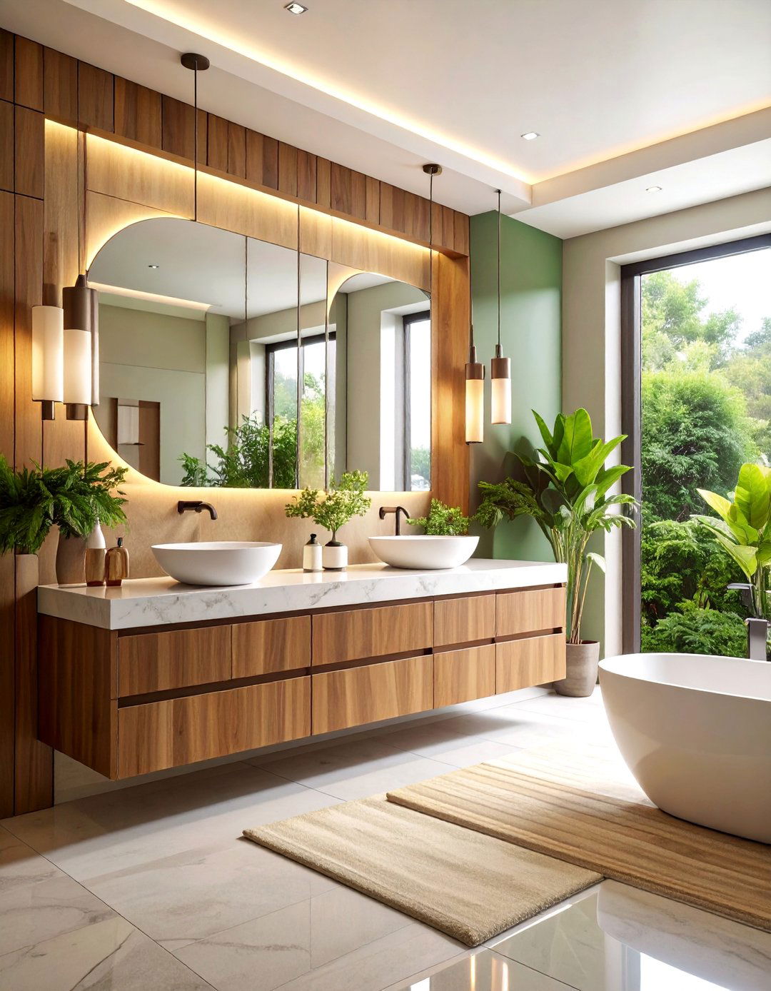 Modern Floating Vanity Haven with Double Sinks - 25 Large Bathroom Ideas