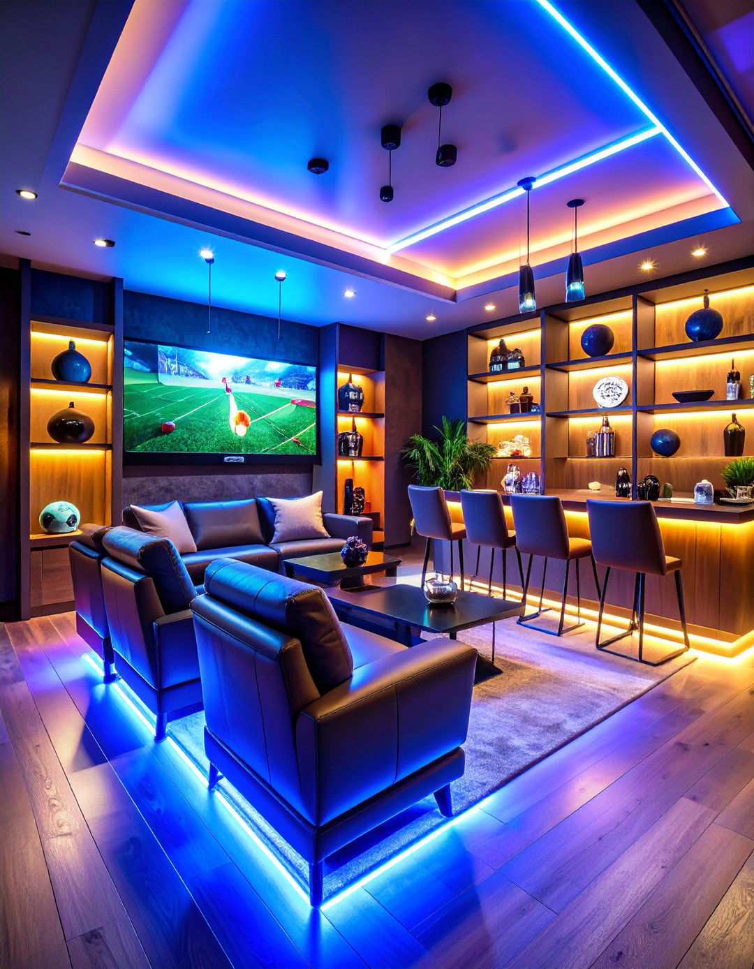 Modern Football Man Cave with LED Accent Lighting - 25 Football Room Decor Ideas