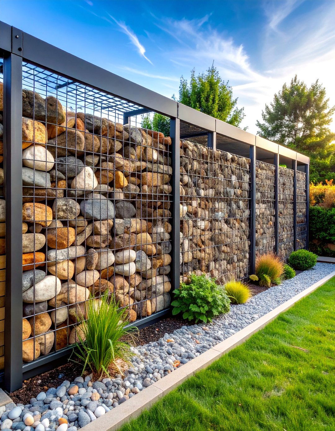 Modern Gabion Wall with Industrial Charm - 25 Garden Wall Ideas