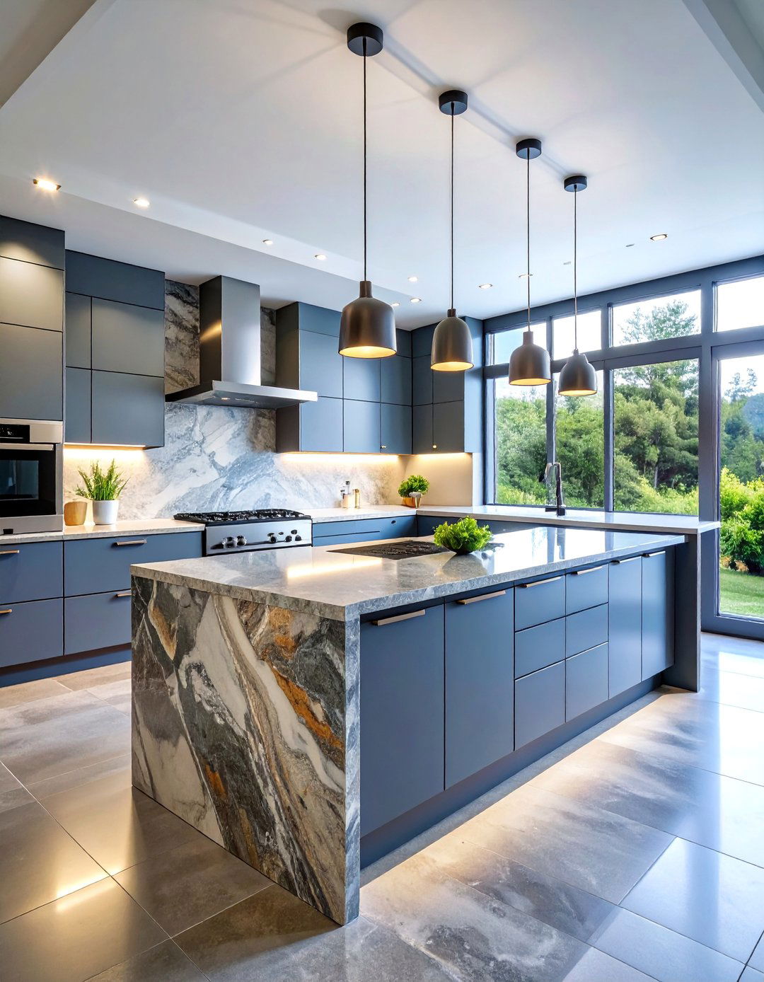 Modern Galley Kitchen with Waterfall Island - 25 One Wall Kitchen Ideas