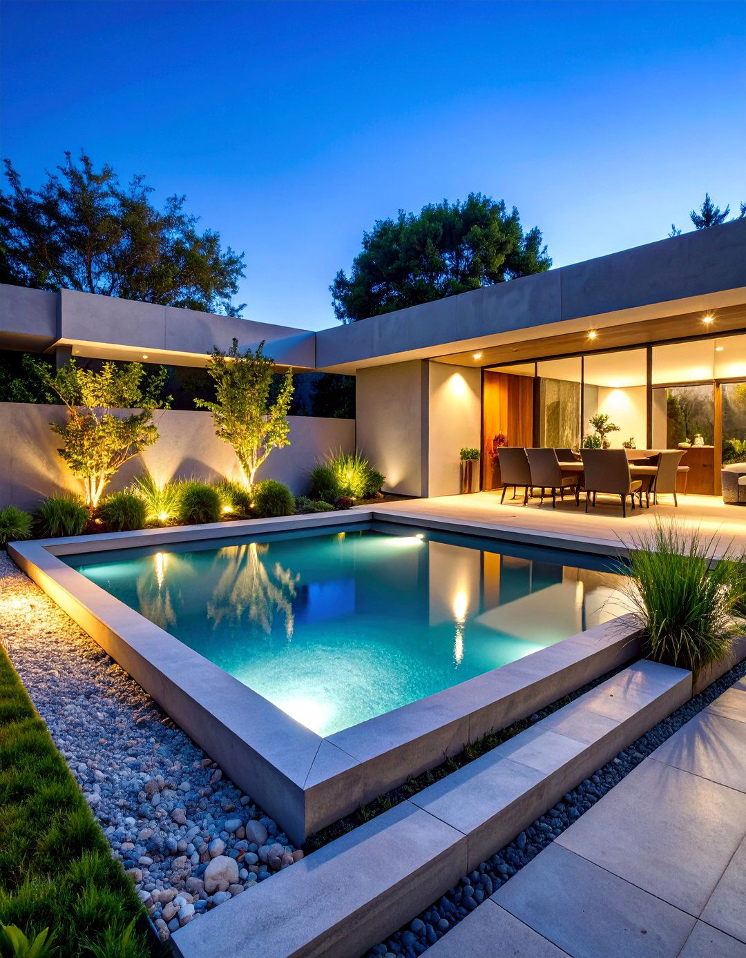 Modern Geometric Backyard Pond with Clean Lines - 25 Backyard Pond Ideas
