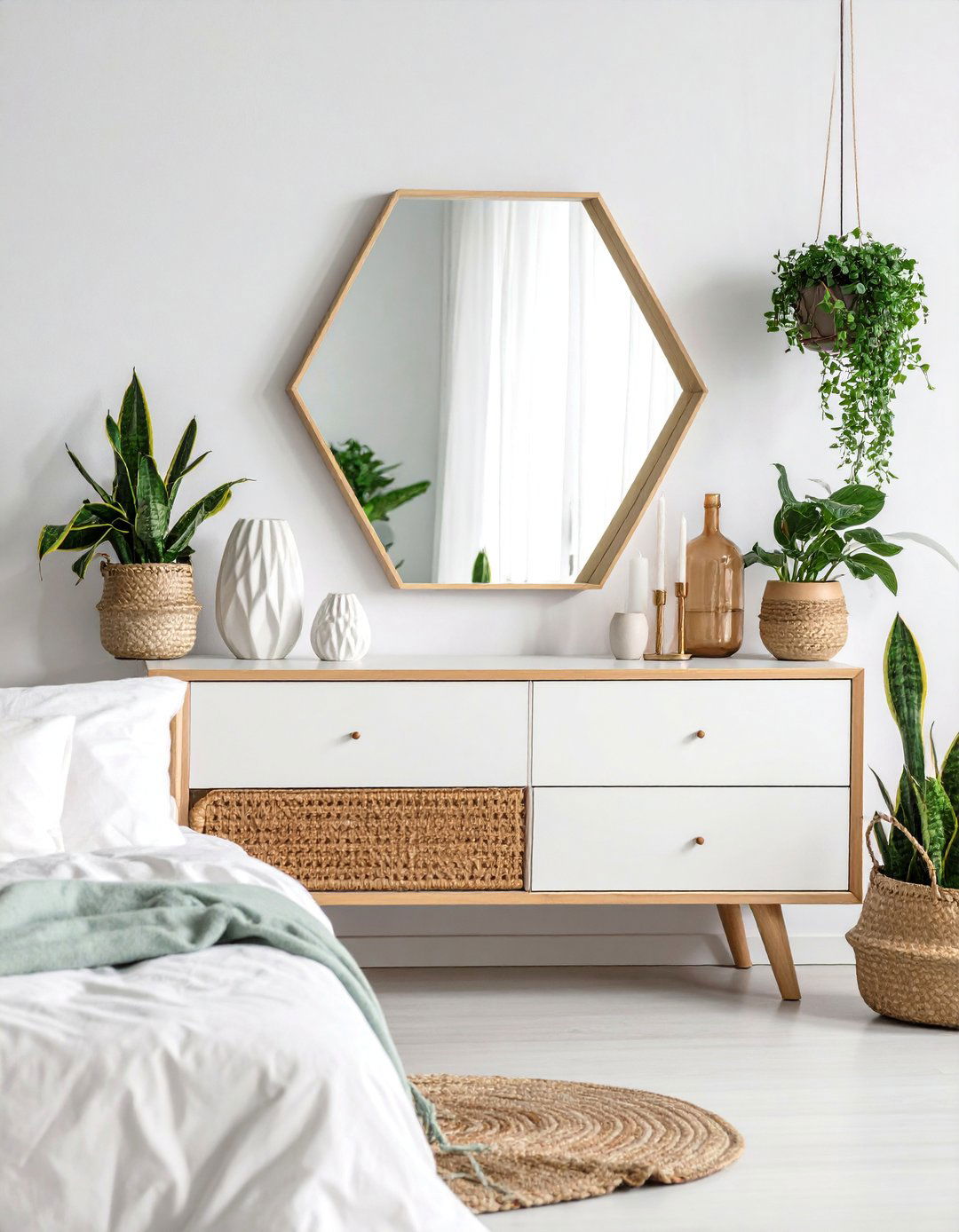 Modern Geometric Dresser Display with Bold Shapes - 25 Dresser Decor Ideas
