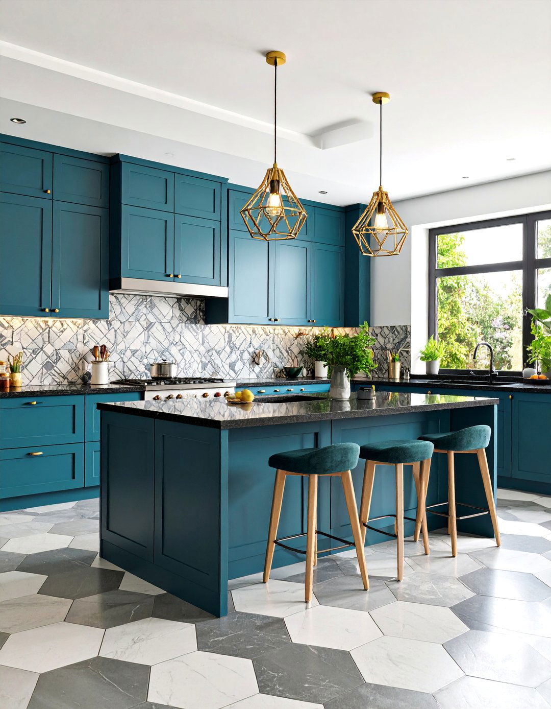 Modern Geometric Pattern Kitchen Design - 25 black white and gold kitchen ideas