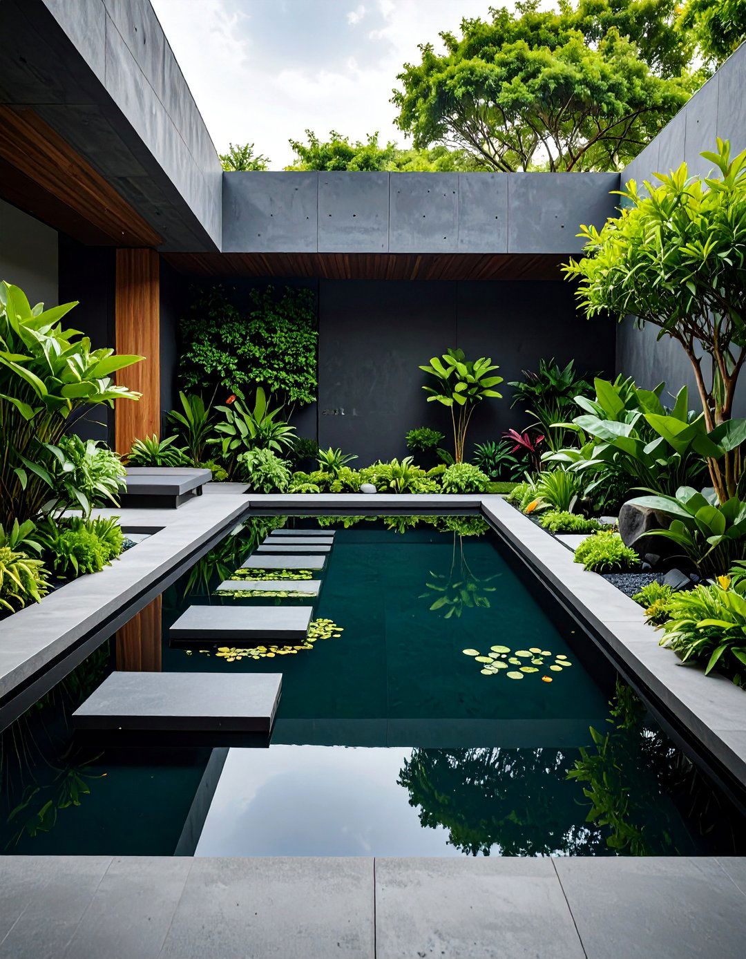 Modern Geometric Pond with Concrete Edges - 25 Pond Landscaping Ideas