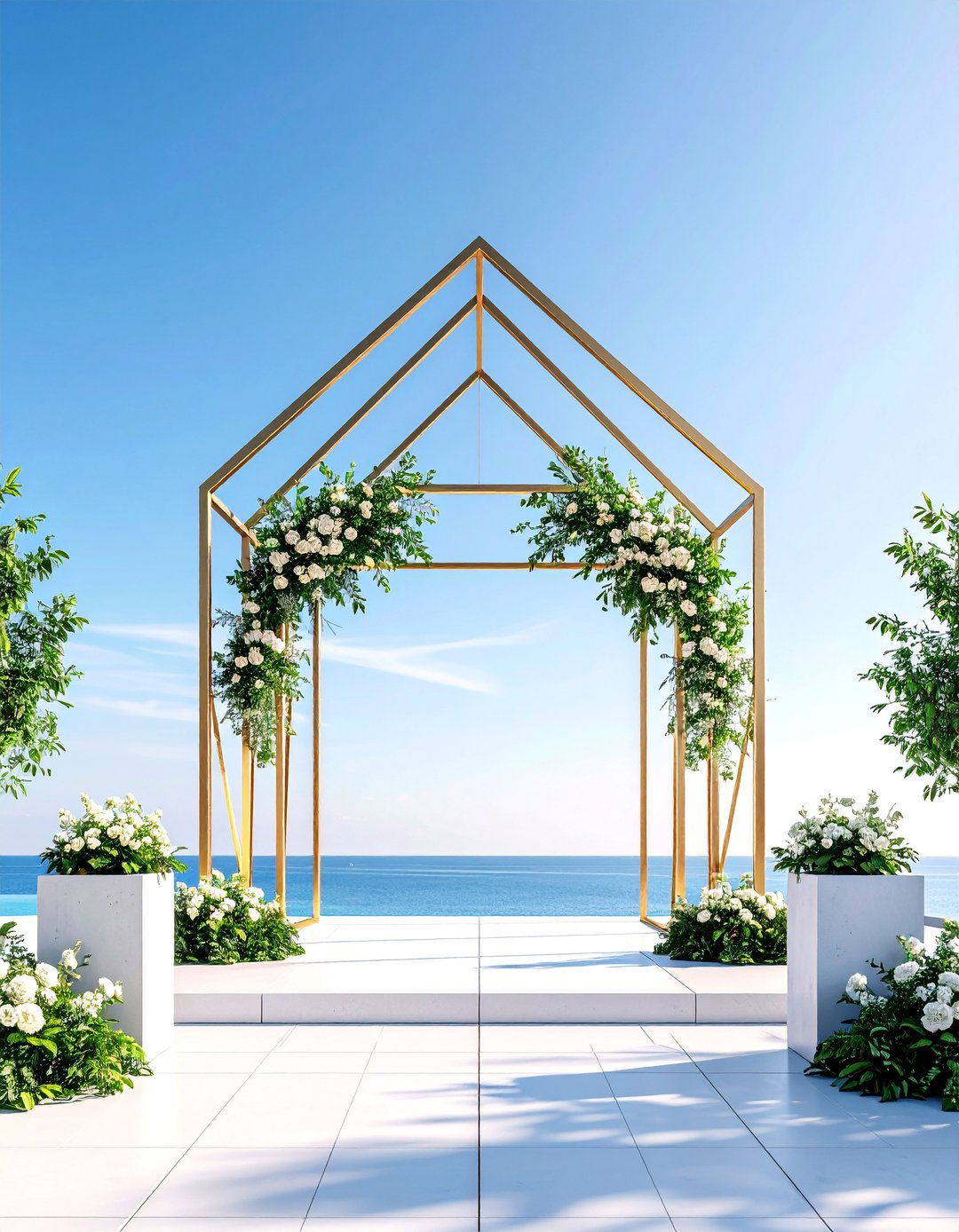 Modern Geometric Wedding Altar with Metal Framework - 25 Wedding Altar Ideas