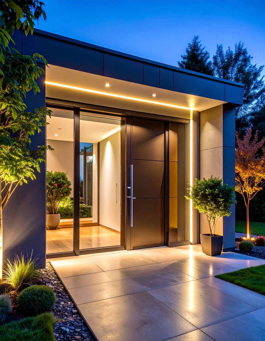 Modern Glass Door with LED Accent Lighting - 25 Glass Front Doors Ideas