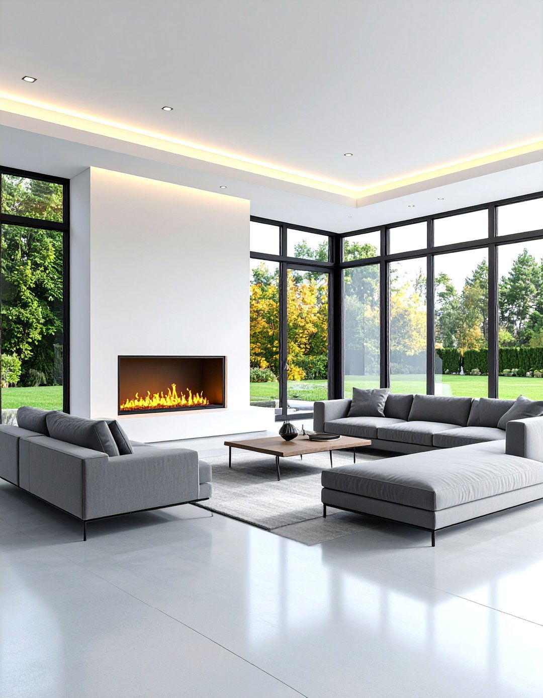 Modern Glass Enclosed Sunroom with Linear Gas Fireplace - 25 Sunroom With Fireplace