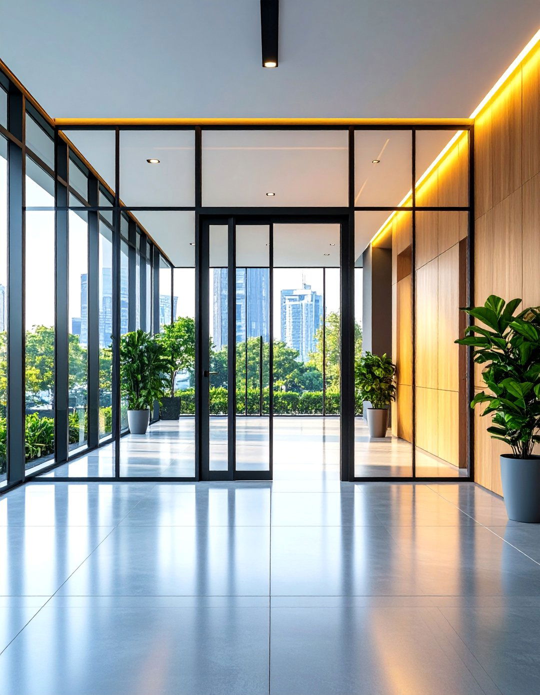 Modern Glass Pivot Entry Door - 25 Home Office Door Ideas