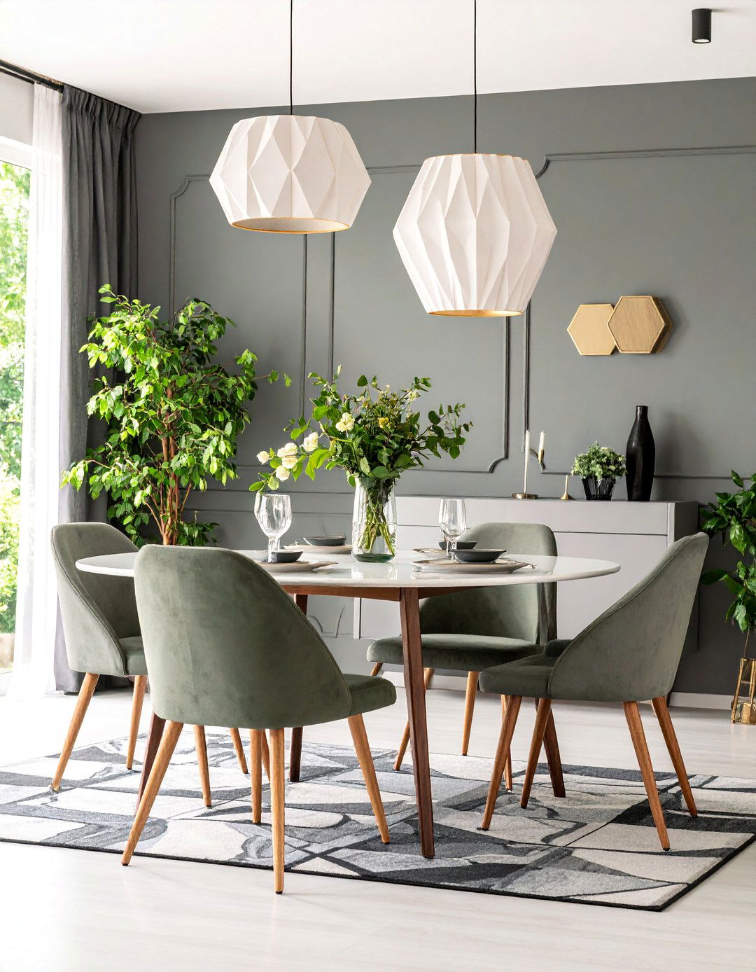 Modern Gray Dining Room with Geometric Accents - 25 Gray Dining Room Ideas