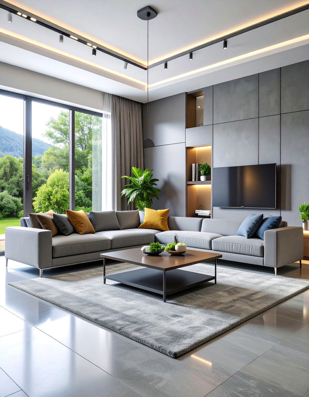 Modern Gray Living Room with Smart Home Technology - 25 Gray Living Room Ideas