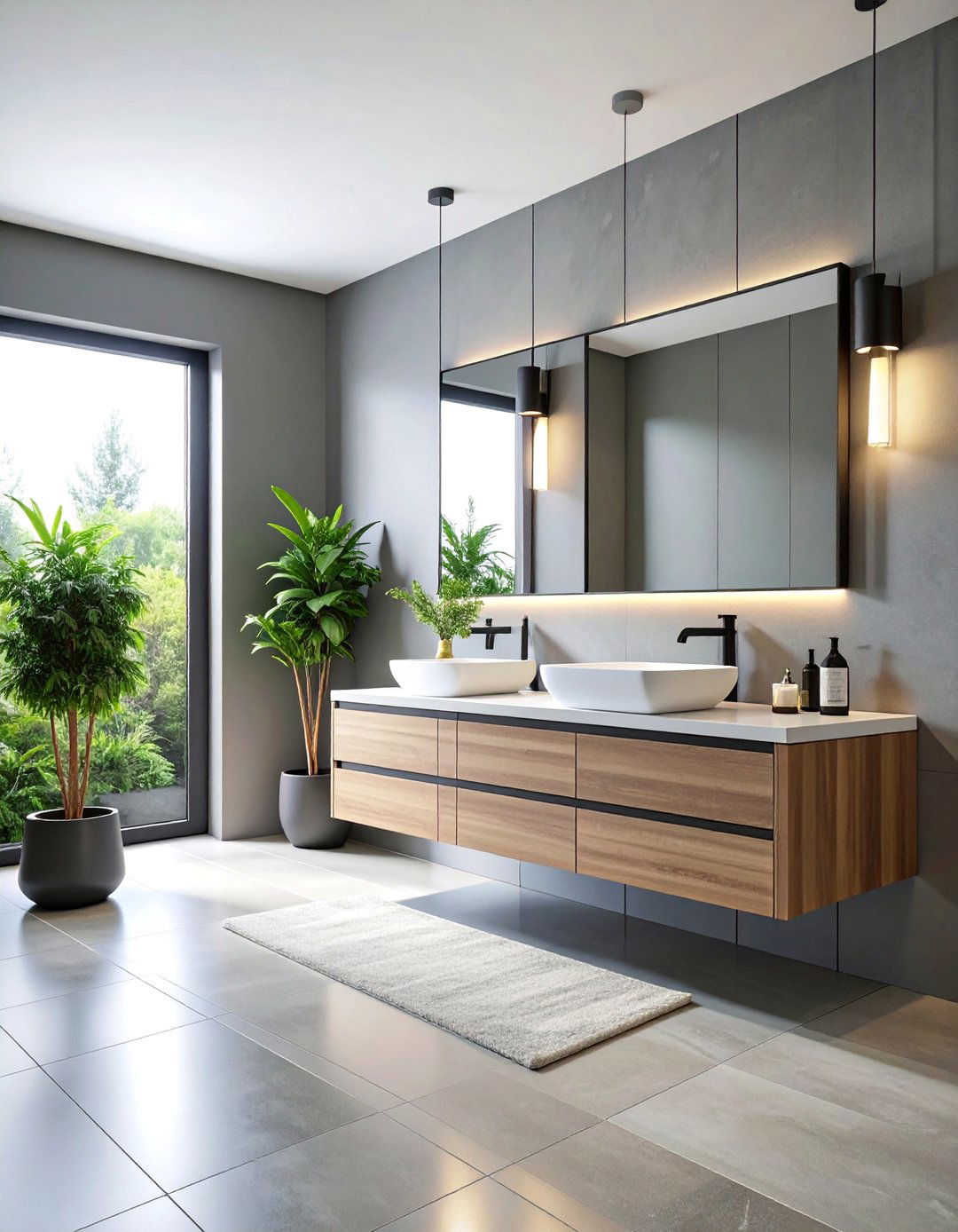 Modern Greige Powder Room with Black Accents - 25 Greige Interior Design Ideas