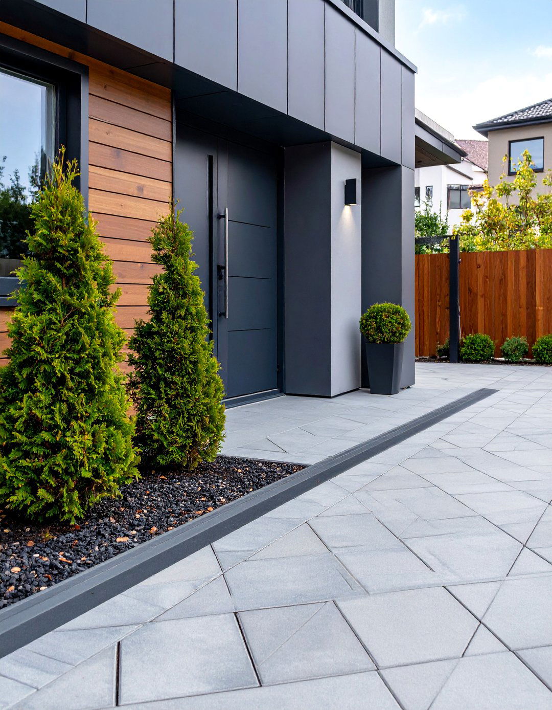 Modern Grey Paver Walkway with Steel Edge Restraints - 25 Grey Paver Walkway Ideas