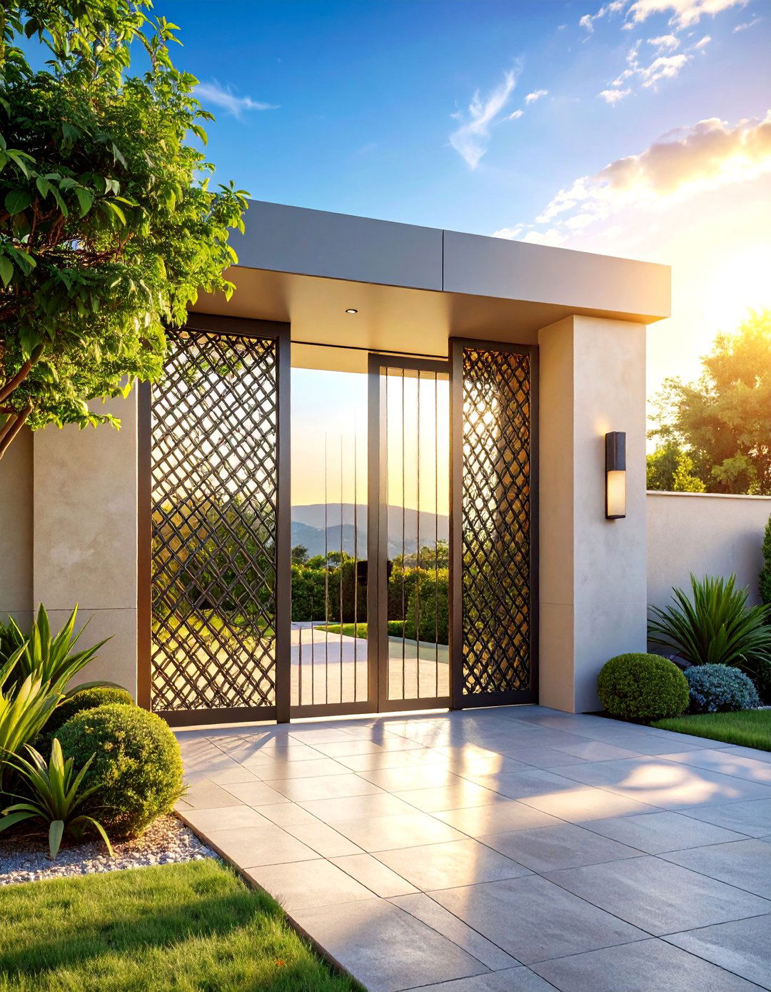 Modern Grid Pattern Gate with Architectural Precision - 25 Metal Garden Gate Ideas